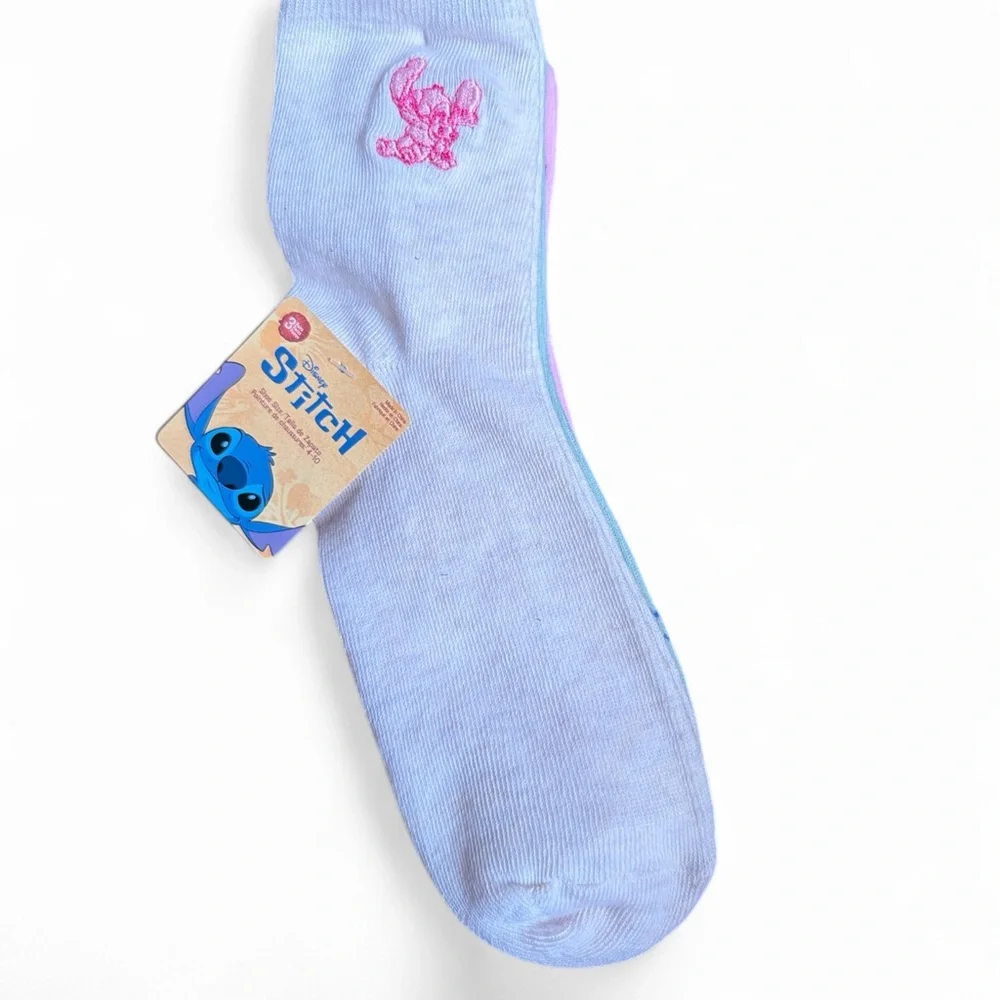 Disney Socks Pink Green Tan Lilo & Stitch Patterned Socks 3pk